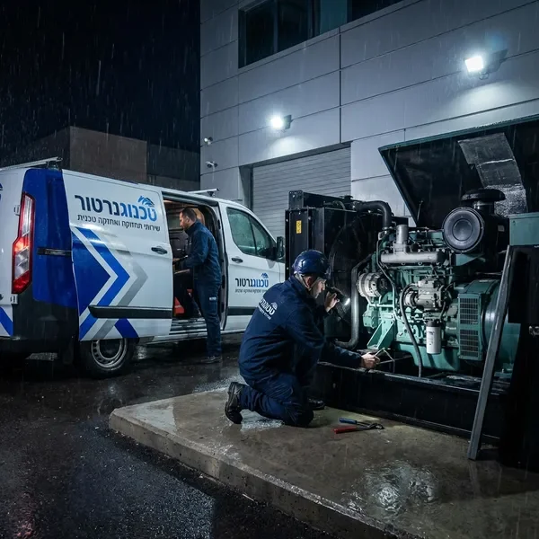 צוות חירום מטפל בתקלת גנרטור בלילה