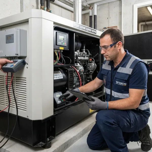 טכנאי מבצע תחזוקה שוטפת לגנרטור בניין מגורים
